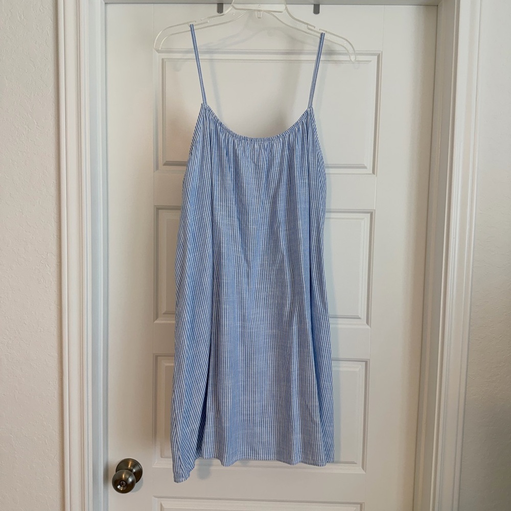 H&M Blue and White Striped Spaghetti Strap Mini Dress